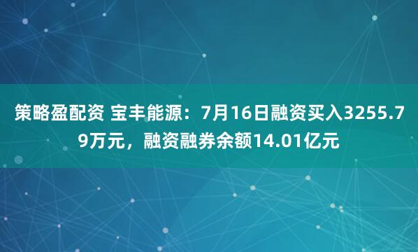 策略盈配资 宝丰能源：7月16日融资买入3255.79万元，融资融券余额14.01亿元