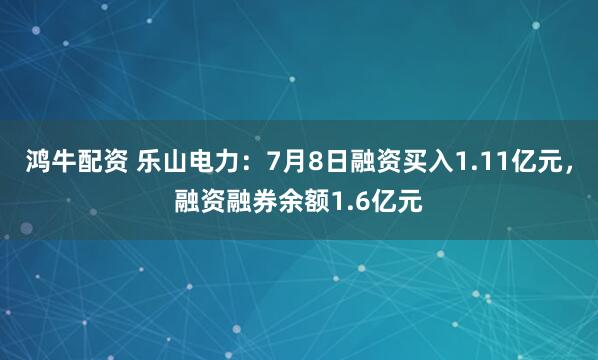 鸿牛配资 乐山电力：7月8日融资买入1.11亿元，融资融券余额1.6亿元